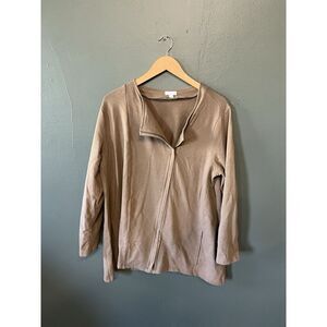 Pure Jill Womens Brown Long Sleeve Full Zip Sweater Plus Size 1X